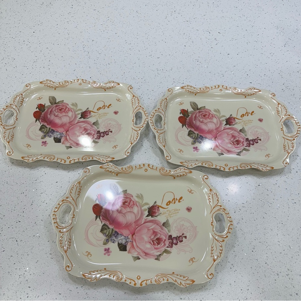Set of 3 Melamine Trays Prefect for Bridal Shower Like New